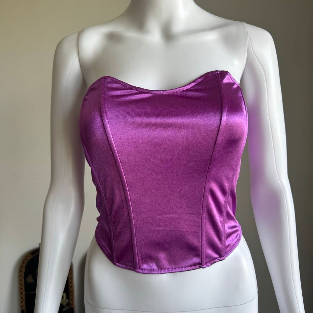 Satin Purple Pink Corset Top With Size Zip Size S